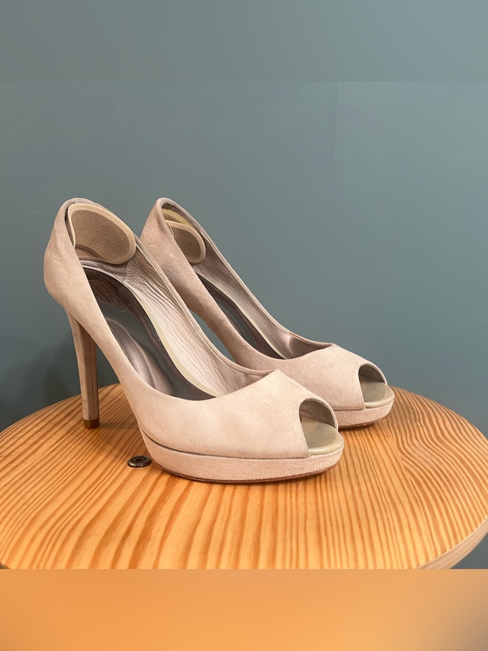 Coach Selma Kid Suede Cloud Peep Toe Platform Stiletto Heels Size 7.5
